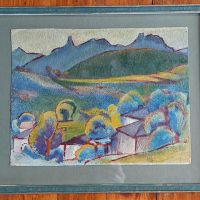 Стара картина селски пейзаж  на худ. Иван Милев масло на картон, снимка 2 - Антикварни и старинни предмети - 45236128