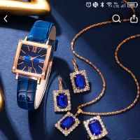 Eлегантен комплект-дамски часовник с  кварцов механизъм аналогов ръчен от PU кожа и комплект бижута, снимка 3 - Бижутерийни комплекти - 45449704
