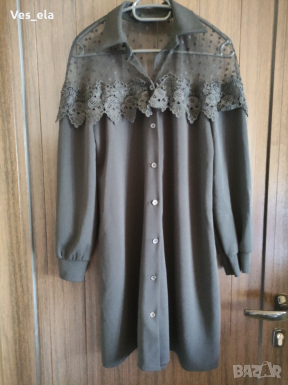 Официална дълга черна туника с дантела, снимка 1