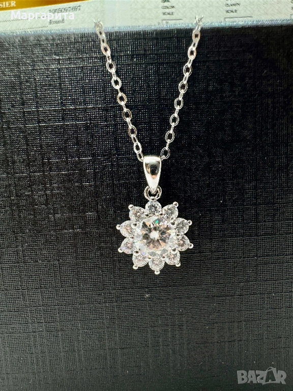 Сребърно колие с мойсанит (диамант)1 карат, снимка 1