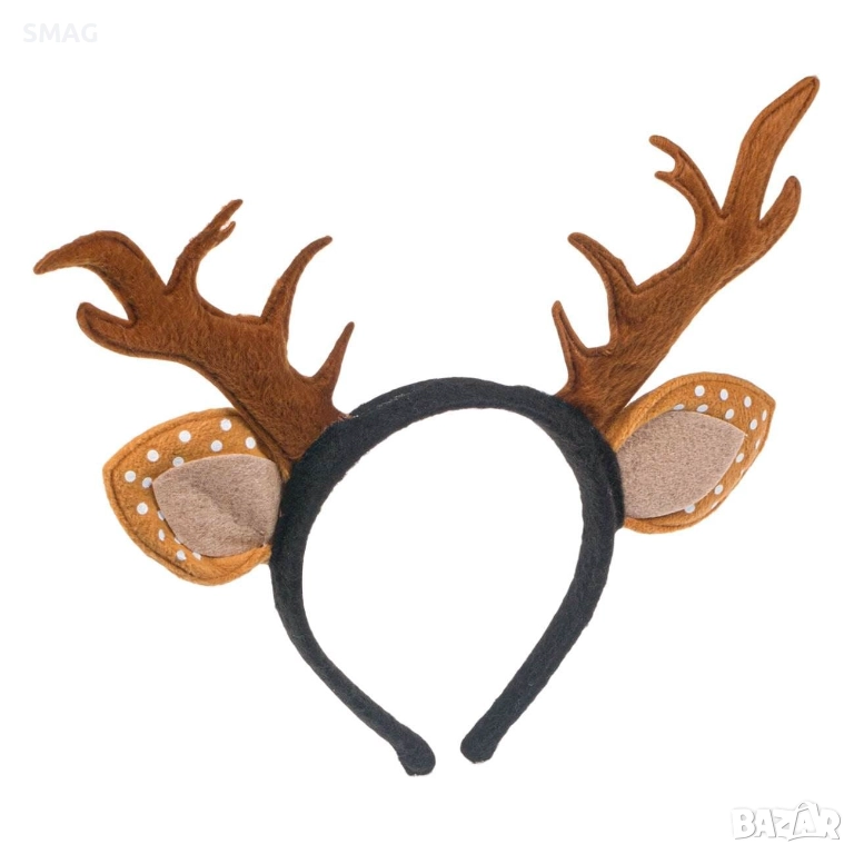 Коледна диадема "Еленови рога" с кадифени рога и уши_1181449, снимка 1