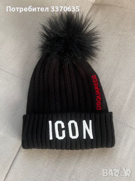 Черна зимна шапка ICON с пух, снимка 1
