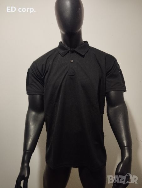 Тактическа Черна Тениска с Поло Яка с Къс Ръкав Single Sword, снимка 1