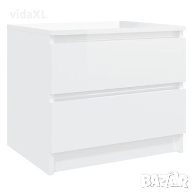 vidaXL Нощно шкафче, бял гланц, 50x39x43,5 см, ПДЧ(SKU:806205, снимка 1