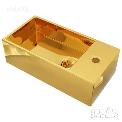 vidaXL Мивка с преливник, 49x25x15 см, керамична, златиста（SKU:143492, снимка 1