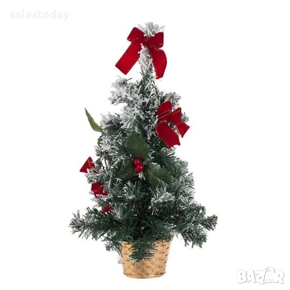 Елха с панделки и сняг, Декоративна снежна елхичка с 20 LED лапички, 50см, снимка 1