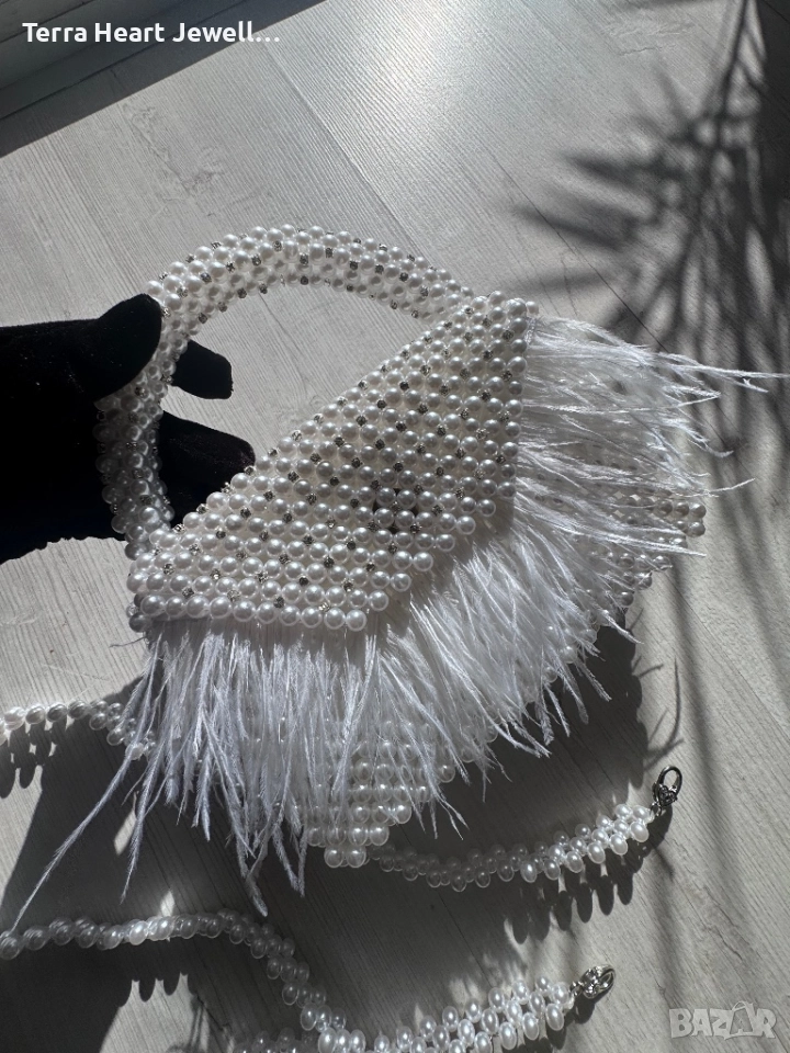 Дамска чанта от перли пера и кристали, снимка 1