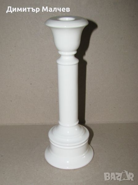 Свещник фаянсов 22 см бяла глазирана керамика, отличен, снимка 1