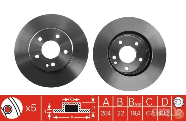 Диск спирачен преден дeсен/ляв за MERCEDES C T-MODEL (S202),C(W202) 1.8-2.8 03.93-03.01г.№ M2371V, снимка 1
