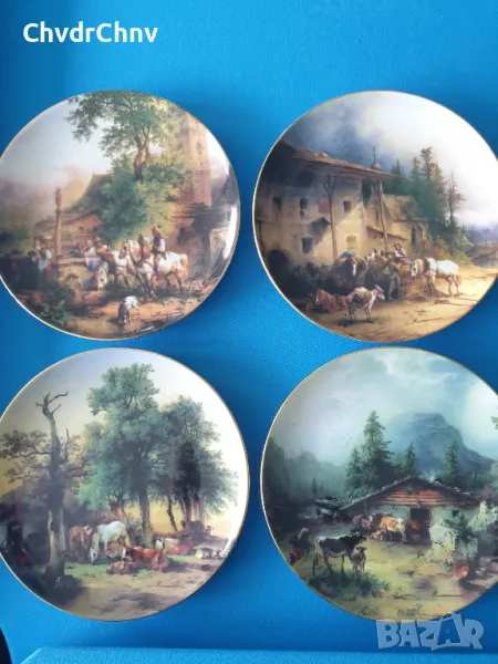 4бр Wilhelmsburg австрийска колекционерска декоративна порцеланова чиния-картина/селски пейзажи, снимка 1