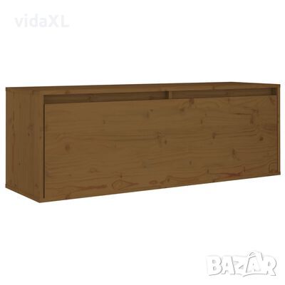 vidaXL Стенен шкаф, меденокафяв, 100x30x35 см, борово дърво масив（SKU:813471, снимка 1