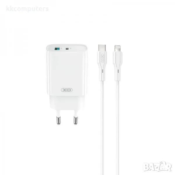 Зарядно/Адаптер 220V / XO-CE30 30W / PD, USB QC 3.0 / + Type-C - Lightning Кабел / Бял / Баркод : 45, снимка 1