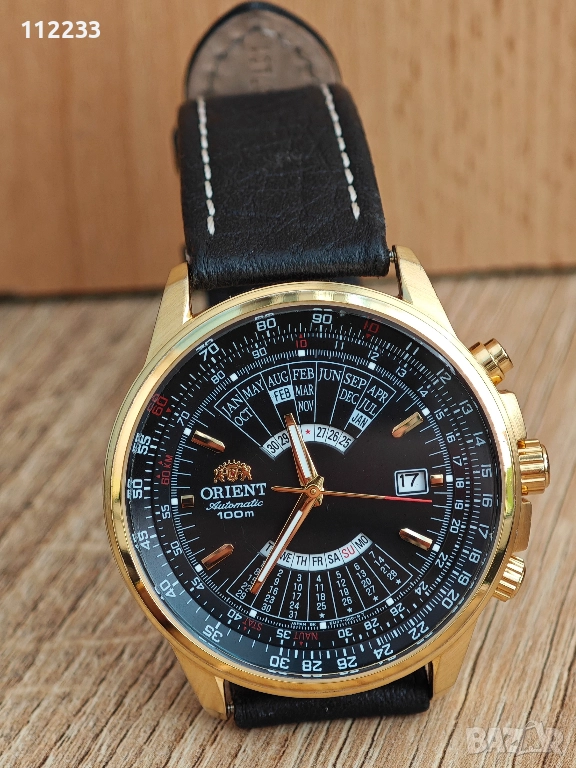 БАРТЕР Orient Sport Multi Year Calendar Black Dial Black Leather Strap, снимка 1