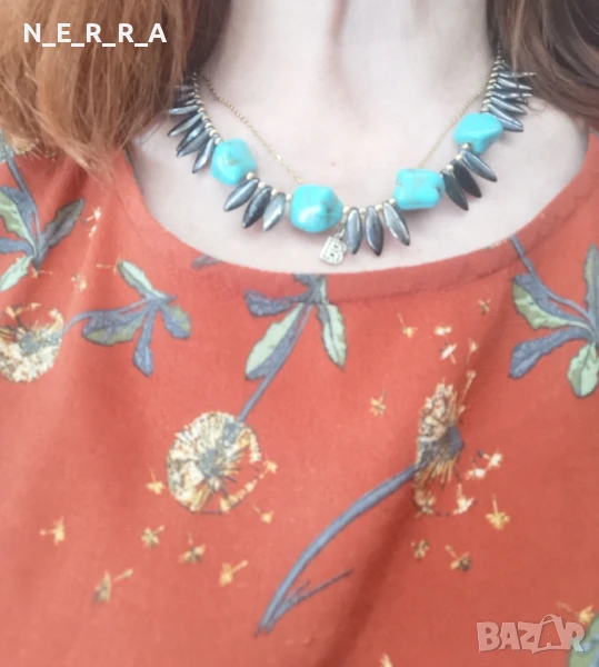 Гердан от естествен тюркоаз и хематит, снимка 1