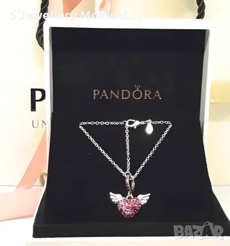 Сребърно колие 925 модел Pandora Pavé Heart Angel Wings Necklace, снимка 11 - Колиета, медальони, синджири - 46881790