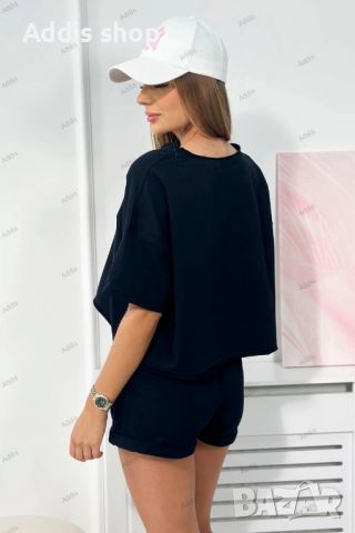 Дамски памучен комплект блуза + къси панталонки, 5цвята , снимка 11 - Комплекти - 45784754