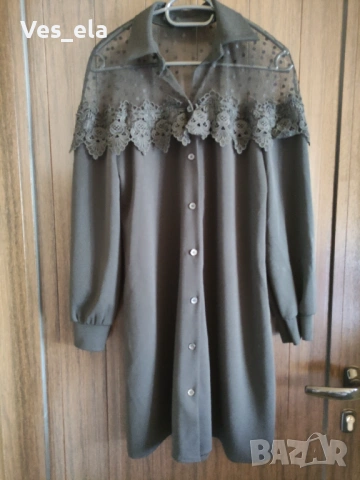 Официална дълга черна туника с дантела