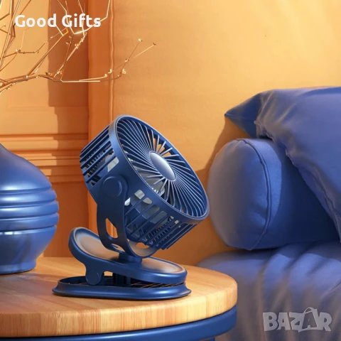 Мощен въртящ се USB вентилатор с щипка – 720° ротация, 3000mAh батерия, три скорости, преносим и без, снимка 2 - Други стоки за дома - 51060277