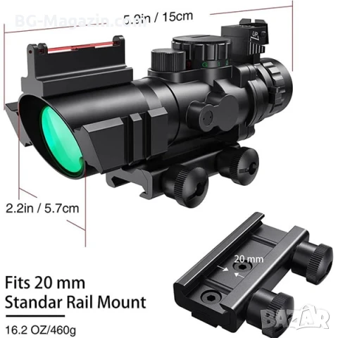 Оптика 4×32 мерник с фибро влакно тактически бързомер за въздушна пушка еърсофт лов оптически прицел, снимка 4 - Оборудване и аксесоари за оръжия - 51051637