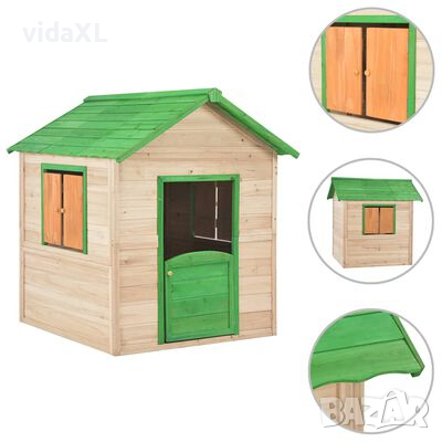 vidaXL Детска къща за игра, чамова дървесина, зелена(SKU:91791