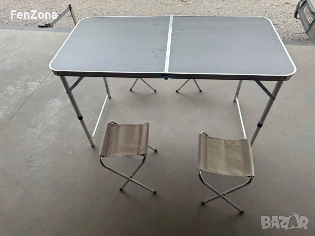 Комплект сгъваема къмпинг маса с 4 стола, регулируема височина, дизайн "куфар" в сив цвят, снимка 3 - Други стоки за дома - 53947099