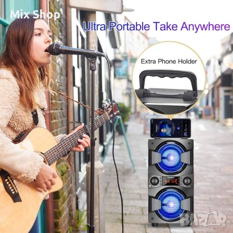 Нова Bluetooth тонколона, преносими безжични високоговорители с микрофон, 60W пикова мощност, снимка 4 - Друга електроника - 54069880