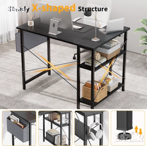 L-образно компютърно бюро, 100x70 см, обръщаеми рафтове, черен дъб, снимка 4 - Абсорбатори - 52722408