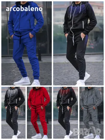 Мъжки комплект от две части, суичър с цип и спортен панталон, 6цвята 