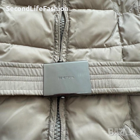 Дамско яке United Colours Of Benetton с качулка, размер UK М резедаво с колан, снимка 5 - Якета - 52858700