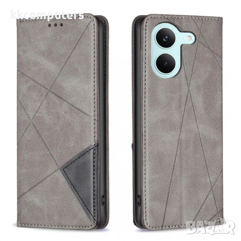 Кожен Калъф за Xiaomi Poco X8 Pro 5G / Redmi Turbo 5 5G - Геометричен дизайн, Слотове за карти, Стой, снимка 3 - Калъфи, кейсове - 54131700