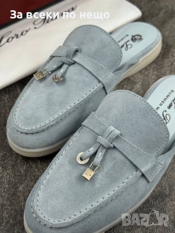 Loro Piana Дамски Сини Затворени Чехли Естествен Велур Лоро Пиана Код E641, снимка 2 - Чехли - 51002454