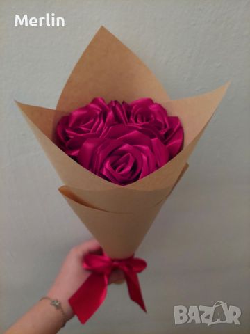 Букети от сатенени рози (вечни рози), снимка 4 - Изкуствени цветя - 45513746