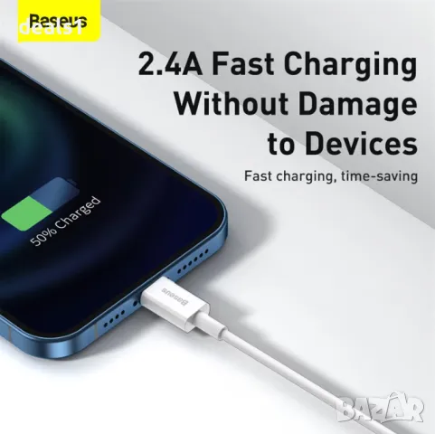 Baseus CALYS-A02 Кабел за зареждане Lightning 2.4A 1M, снимка 10 - Аксесоари за Apple - 49738380