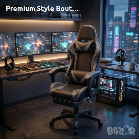 Геймърски стол с релакс механизъм, прибираща се поставка за крака и еко материал, снимка 4 - Столове - 53923301