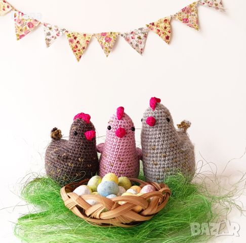 Великденска декорация, плетени кокошки, играчки ръчна изработка 