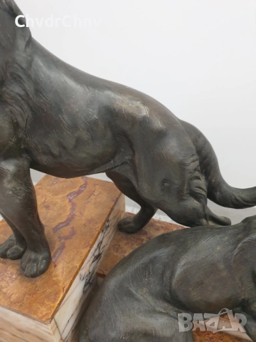 57см-20кг Carvin ЦAM статуетка/стара френска скулптура/фигура на кучета-немски овчарки, снимка 6 - Статуетки - 53483355