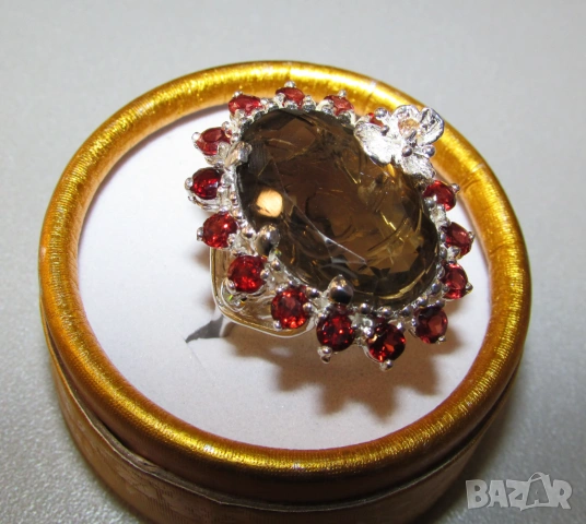 925 серъбен пръстен с 36 карата опушен кварц, 23x15мм, снимка 2 - Пръстени - 53755825