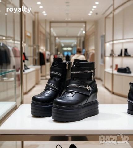 Боти на платформа - черна кожа, снимка 3 - Дамски боти - 53193467