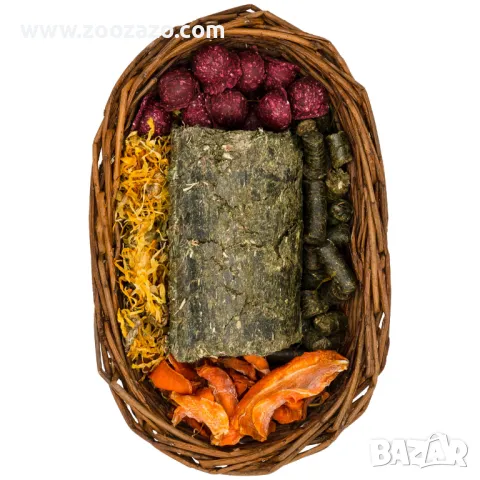 Върбова кошница с блокче от сено, беззърнесто цвекло, ароматен морков и вкусен невен - Модел: 25643, снимка 4 - За гризачи - 50196163