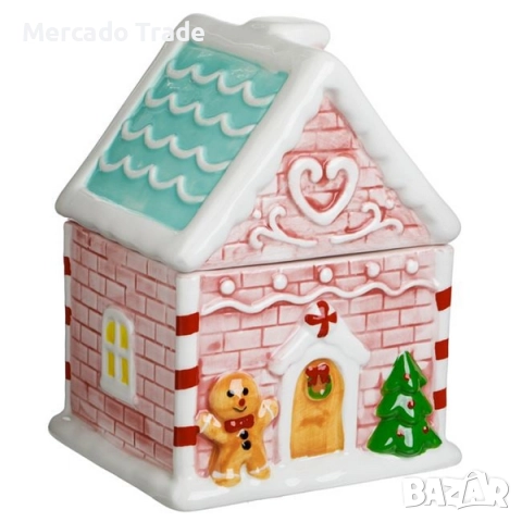 Коледен буркан за бисквитки Mercado Trade, Коледна къщичка, Розова