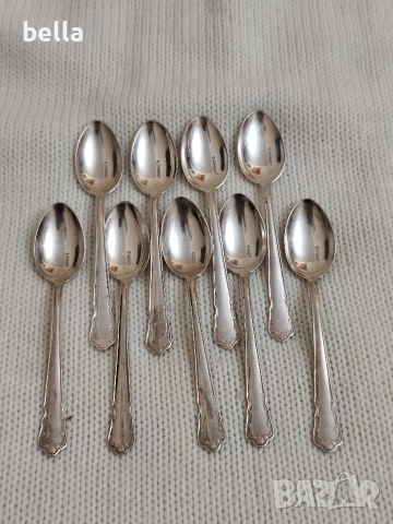 Комплект сребърни стари лъжички за кафе 9 броя на фирмата GAB, снимка 2 - Антикварни и старинни предмети - 52949071