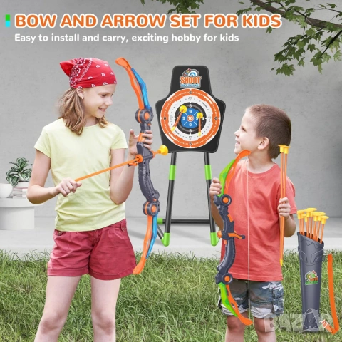 Archery комплект с 2 лъка и 2 пистолета, стрели и меки коршуми, LED светещ комплект за стрелба с лък, снимка 3 - Други - 53438721