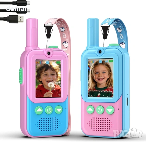 Видео уоки-токита за деца, комплект от 2 броя, презареждащи се, 3-12 години