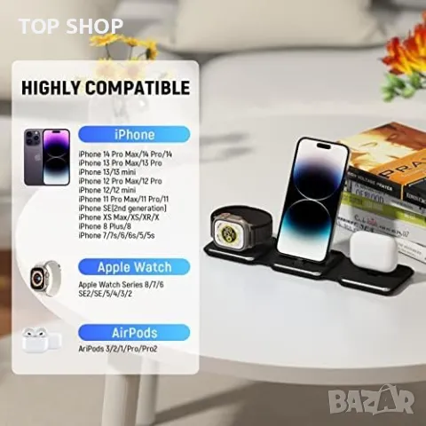 Ново 3 в 1 Сгъваемо зарядно станция за пътуване за Часовник Телефон Слушалки Айфон, снимка 8 - Аксесоари за Apple - 49450933