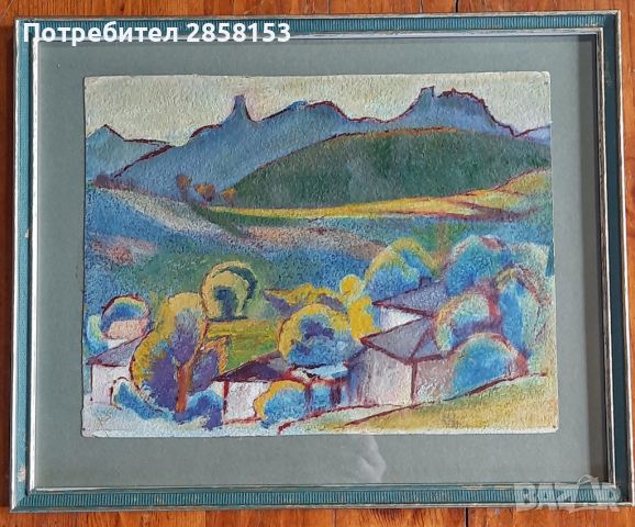 Стара картина селски пейзаж  на худ. Иван Милев масло на картон, снимка 2 - Антикварни и старинни предмети - 45236128