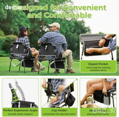 FUNDANGO 2 в 1 сгъваем стол за къмпинг за възрастни, преносим, с джобове, опора 150 кг, снимка 6 - Къмпинг мебели - 46263731
