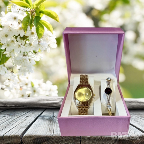 Луксозен подаръчен комплект дамски часовник и гривна, снимка 4 - Бижутерийни комплекти - 52596542