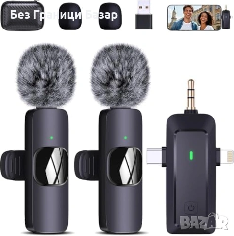 Нов Безжичен лавалиерен микрофон 4 в 1 за iPhone/Android/Камера/PC