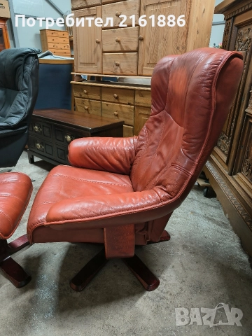 Кресло с отоманка от естествена кожа , снимка 3 - Дивани и мека мебел - 52885907