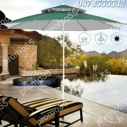 Плажен Чадър с УВ защита 220см. с Двоен Покрив, Стабилност при Вятър, снимка 3 - Градински мебели, декорация  - 51081291